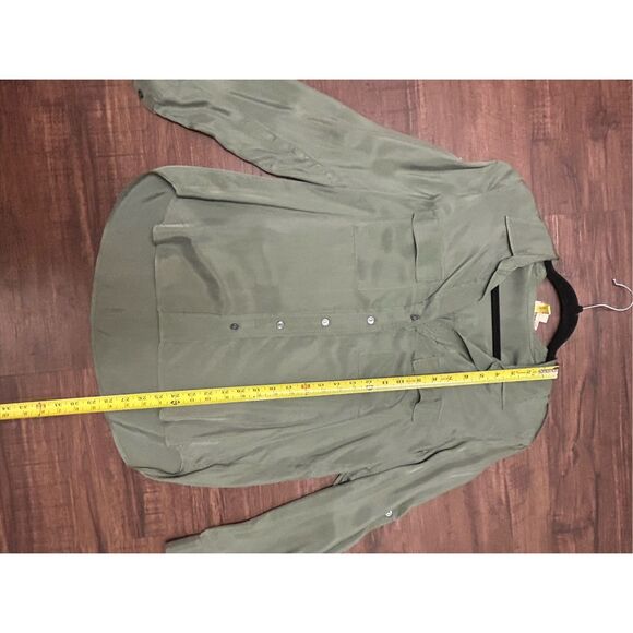 L'Agence Lunetta Sage Green Satin Button Up Long Sleeve Shirt Blouse, Sz Small - Picture 3 of 9